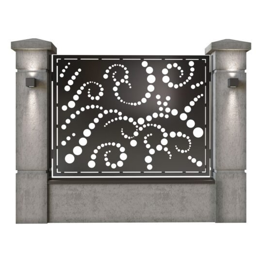 Panou de gard mare din tabla decupata (traforata) CNC cu plasma, model Dots, SM DTS03, 1940 x 1500 mm, Negru