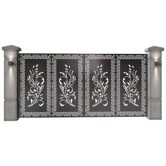 Poarta auto mare batanta din tabla decupata (traforata CNC) cu plasma, model Adora, SM ADR05, 3884 x 1940 mm, Negru