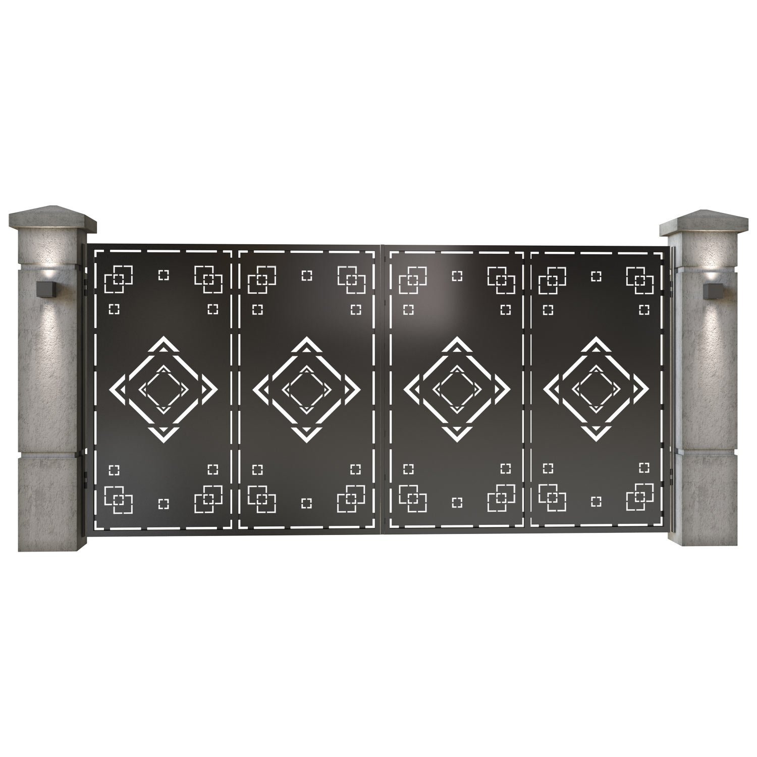 Poarta auto mare batanta din tabla decupata (traforata CNC) cu plasma, model Amalfi, SM AMF05, 3884 x 1940 mm, Negru