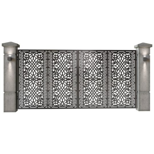 Poarta auto mare batanta din tabla decupata (traforata CNC) cu plasma, model Astoria, SM AST05, 3884 x 1940 mm, Negru