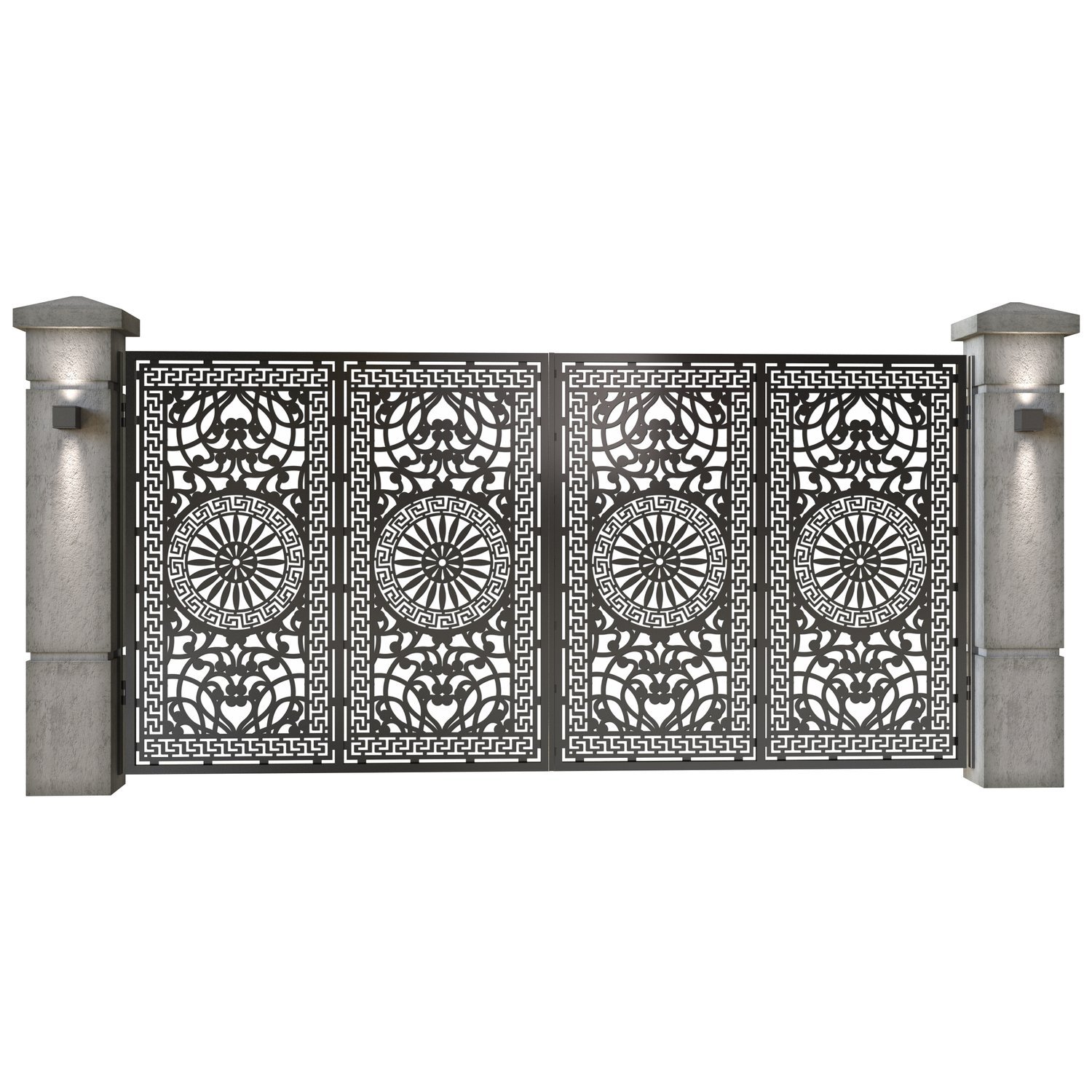 Poarta auto mare batanta din tabla decupata (traforata CNC) cu plasma, model Atena, SM ATN05, 3884 x 1940 mm, Negru