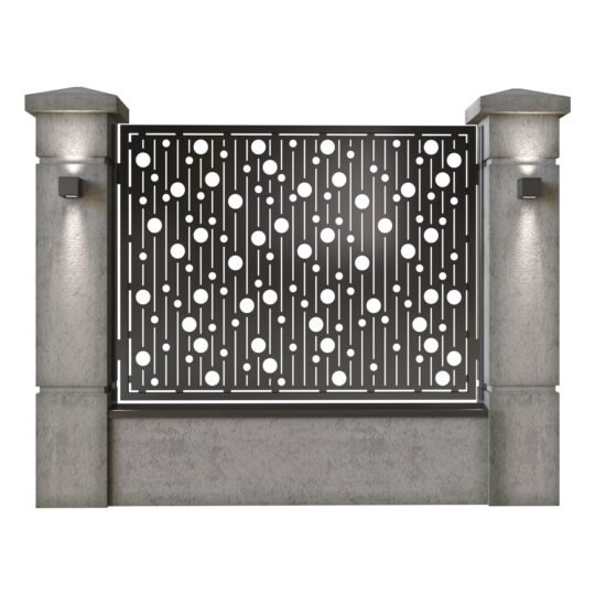 Panou de gard mare din tabla decupata (traforata) CNC cu plasma, model Dotto, SM DT003, 1940 x 1500 mm, Negru