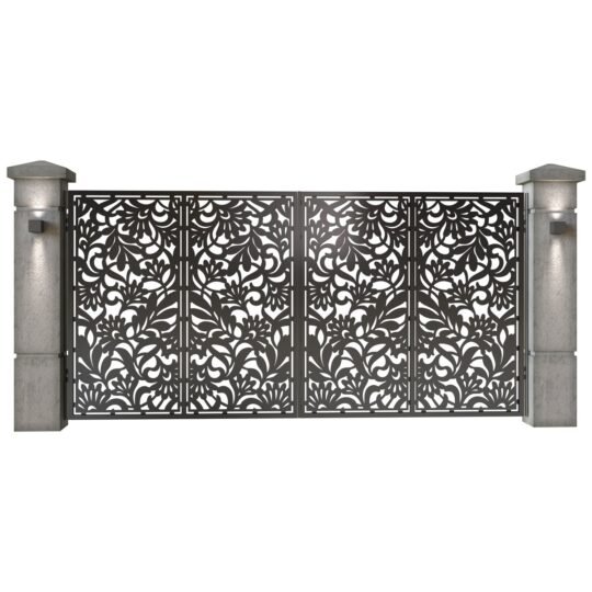 Poarta auto mare batanta din tabla decupata (traforata CNC) cu plasma, model Bali, SM BLI05, 3884 x 1940 mm, Negru