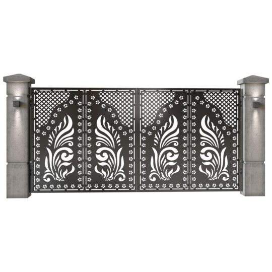 Poarta auto mare batanta din tabla decupata (traforata CNC) cu plasma, model Balkan, SM BLK05, 3884 x 1940 mm, Negru