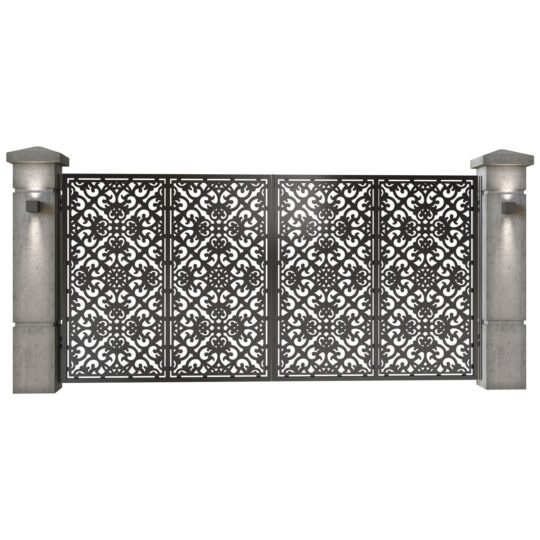 Poarta auto mare batanta din tabla decupata (traforata CNC) cu plasma, model Bella, SM BLA05, 3884 x 1940 mm, Negru