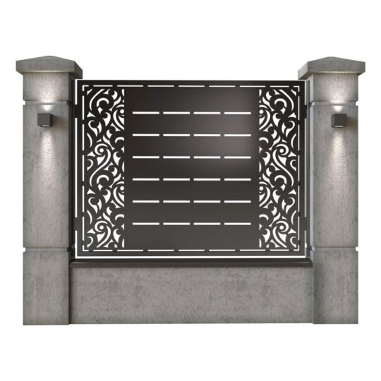 Panou de gard mare din tabla decupata (traforata) CNC cu plasma, model Dubai, SM DBI03, 1940 x 1500 mm, Negru