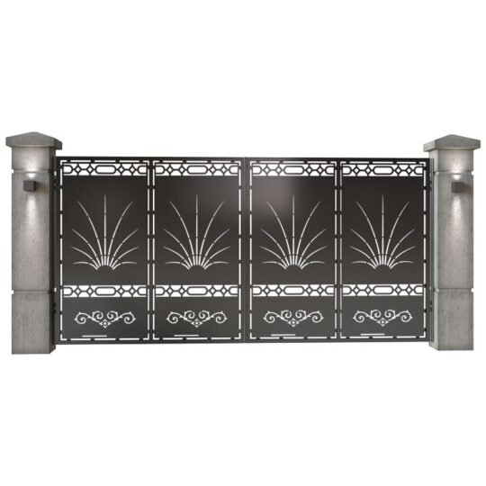 Poarta auto mare batanta din tabla decupata (traforata CNC) cu plasma, model Castel, SM CST05, 3884 x 1940 mm, Negru