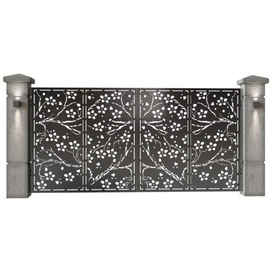 Poarta auto mare batanta din tabla decupata (traforata CNC) cu plasma, model Cherry, SM CHR05, 3884 x 1940 mm, Negru