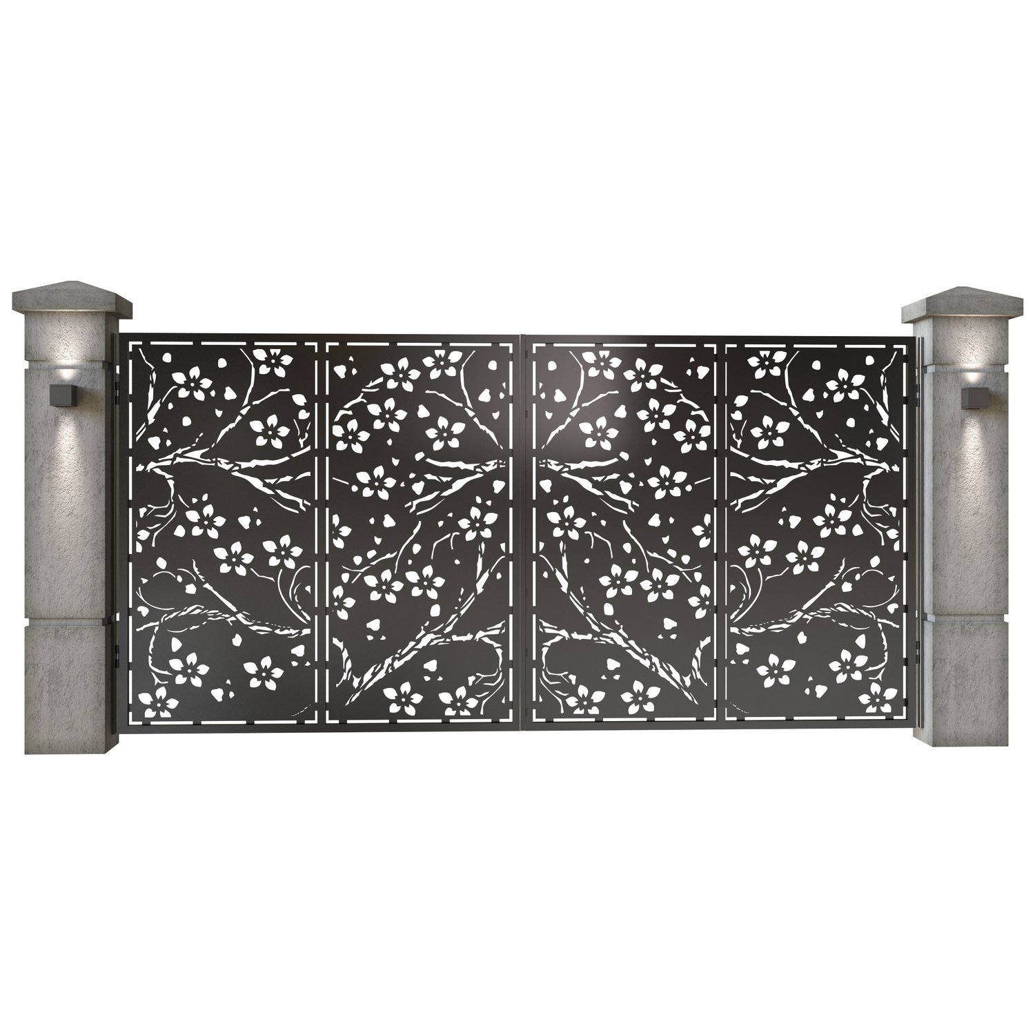 Poarta auto mare batanta din tabla decupata (traforata CNC) cu plasma, model Cherry, SM CHR05, 3884 x 1940 mm, Negru