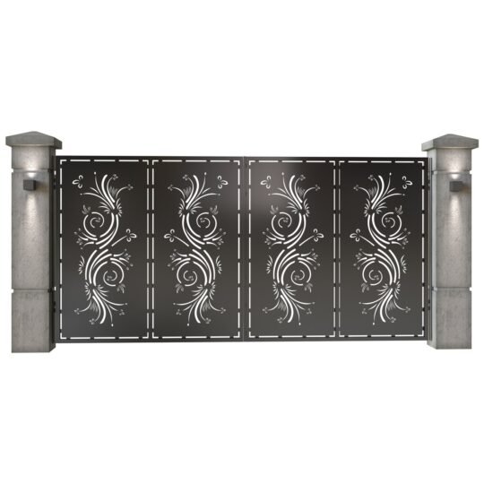 Poarta auto mare batanta din tabla decupata (traforata CNC) cu plasma, model Concept, SM CNP05, 3884 x 1940 mm, Negru