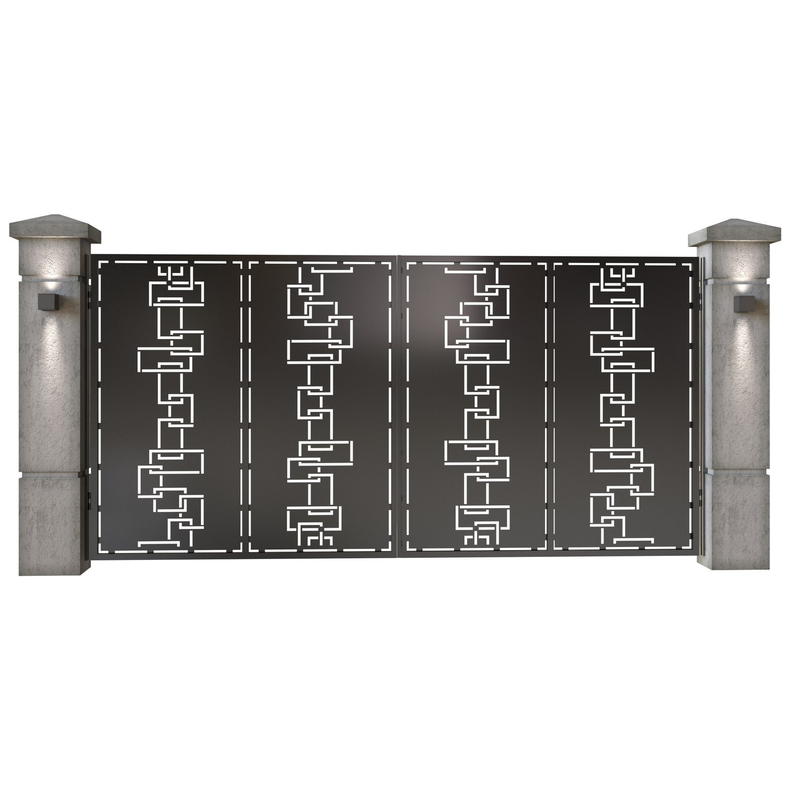 Poarta auto mare batanta din tabla decupata (traforata CNC) cu plasma, model Domino, SM DMN05, 3884 x 1940 mm, Negru