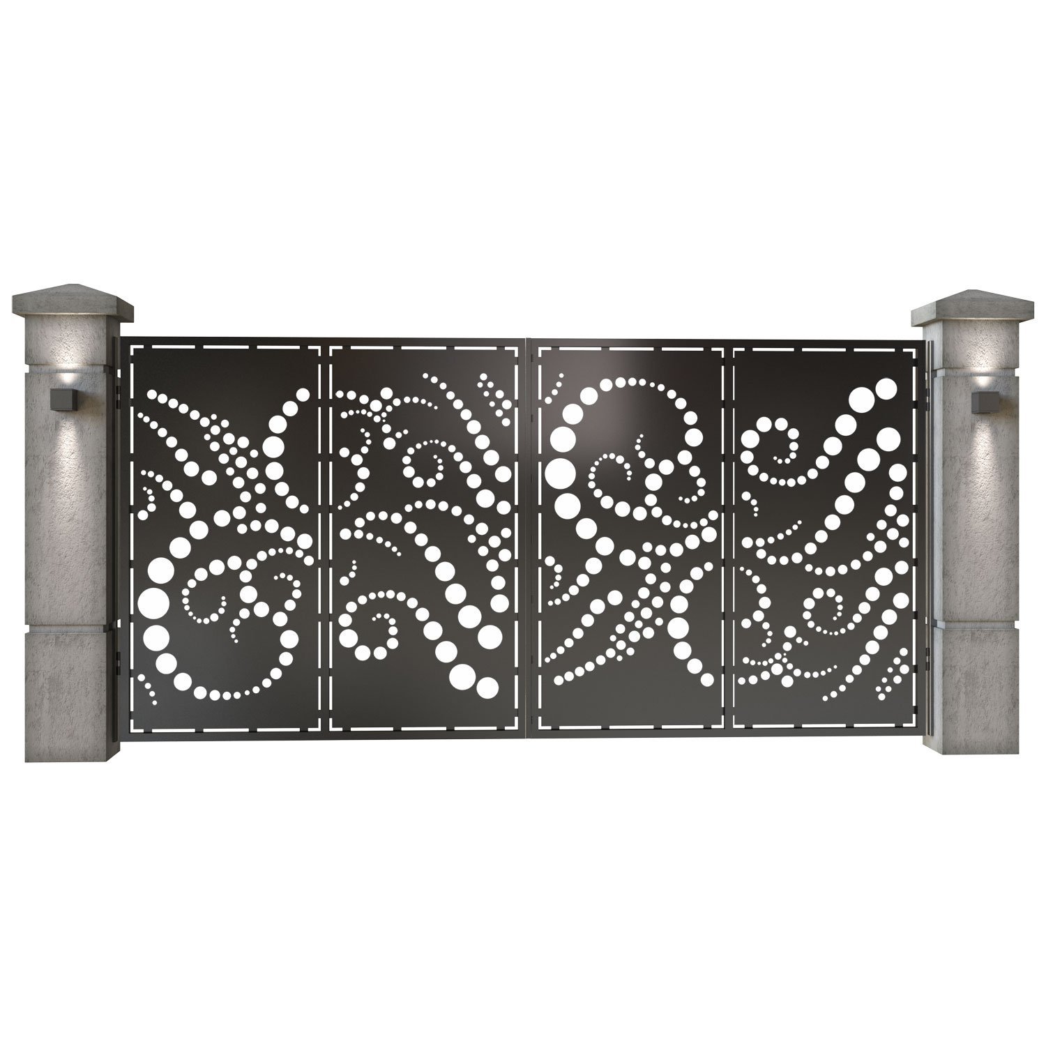 Poarta auto mare batanta din tabla decupata (traforata CNC) cu plasma, model Dots, SM DTS05, 3884 x 1940 mm, Negru