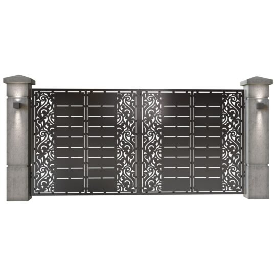 Poarta auto mare batanta din tabla decupata (traforata CNC) cu plasma, model Dubai, SM DBI05, 3884 x 1940 mm, Negru