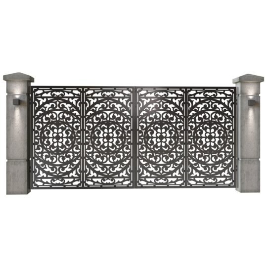 Poarta auto mare batanta din tabla decupata (traforata CNC) cu plasma, model Eden, SM EDN05, 3884 x 1940 mm, Negru