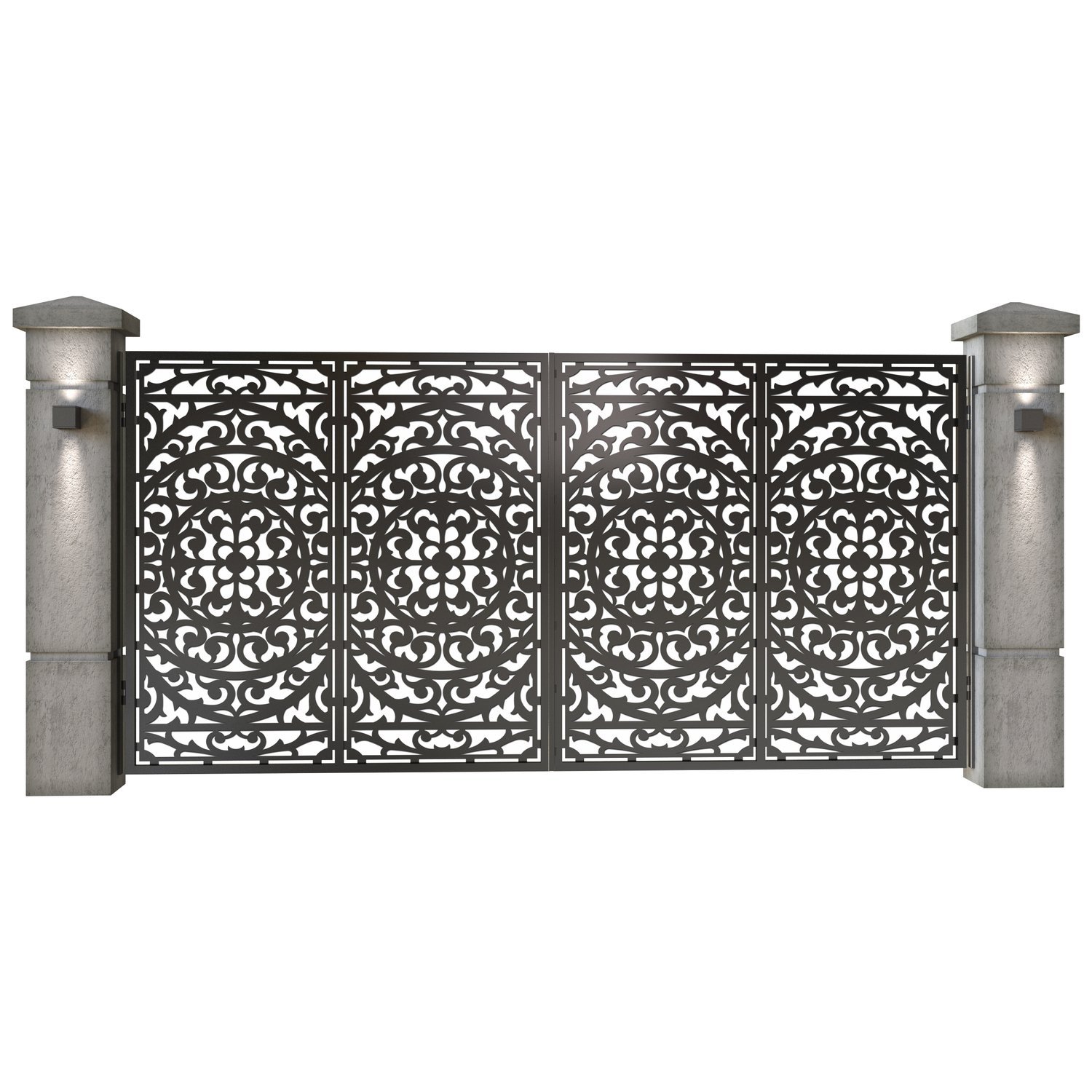 Poarta auto mare batanta din tabla decupata (traforata CNC) cu plasma, model Eden, SM EDN05, 3884 x 1940 mm, Negru