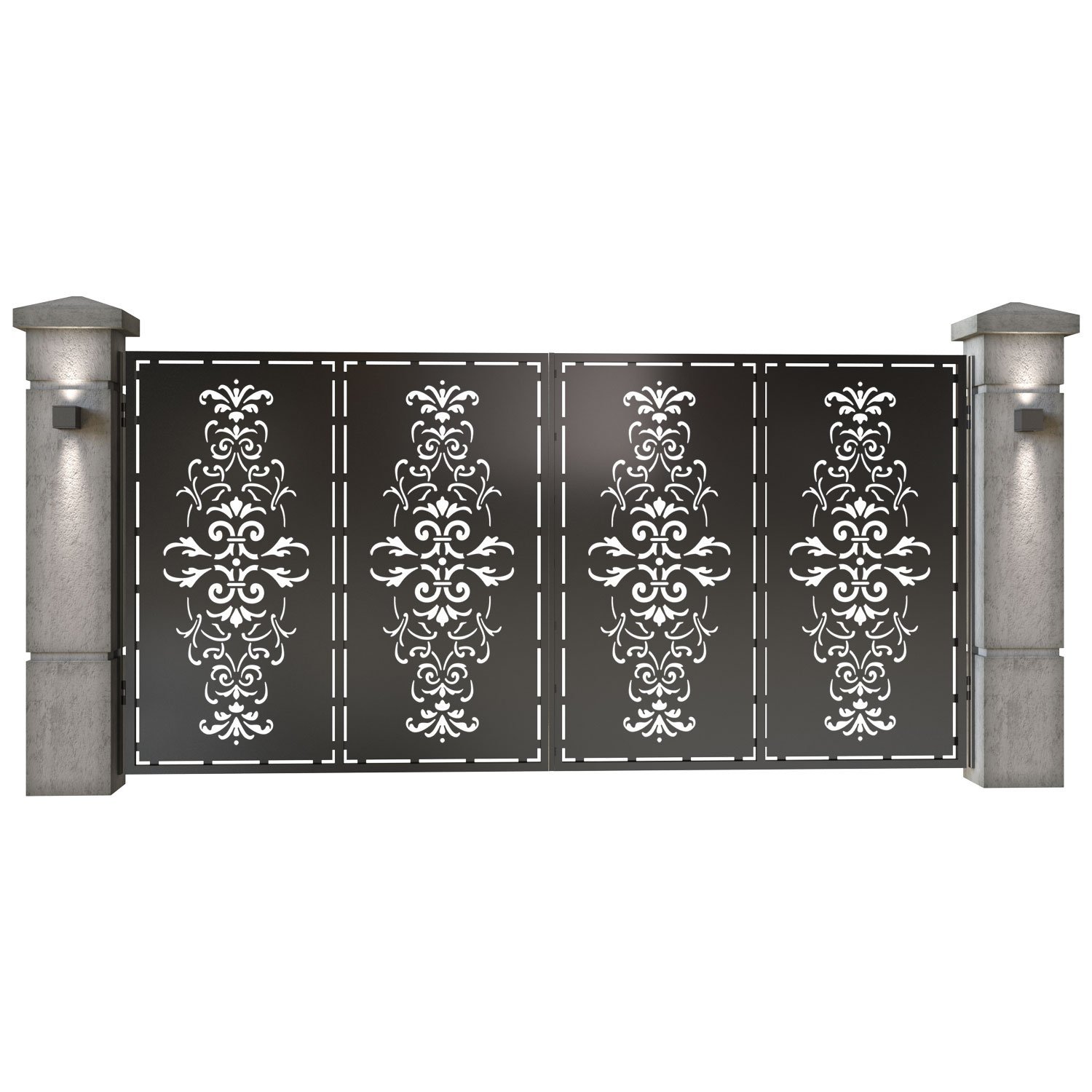 Poarta auto mare batanta din tabla decupata (traforata CNC) cu plasma, model Eleganza, SM ELG05, 3884 x 1940 mm, Negru