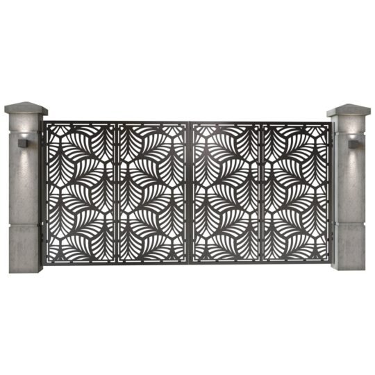 Poarta auto mare batanta din tabla decupata (traforata CNC) cu plasma, model Frida, SM FRD05, 3884 x 1940 mm, Negru