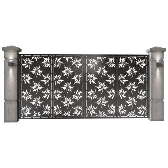 Poarta auto mare batanta din tabla decupata (traforata CNC) cu plasma, model Frunze, SM FRZ05, 3884 x 1940 mm, Negru