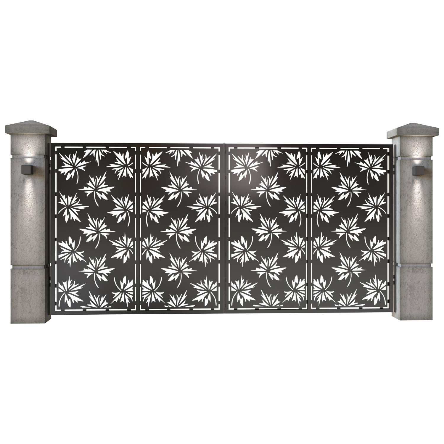 Poarta auto mare batanta din tabla decupata (traforata CNC) cu plasma, model Frunze, SM FRZ05, 3884 x 1940 mm, Negru