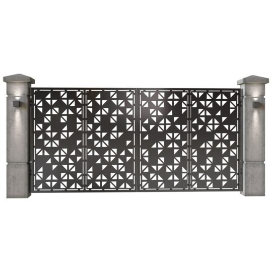 Poarta auto mare batanta din tabla decupata (traforata CNC) cu plasma, model Galaxy, SM GLX05 , 3884 x 1940 mm, Negru