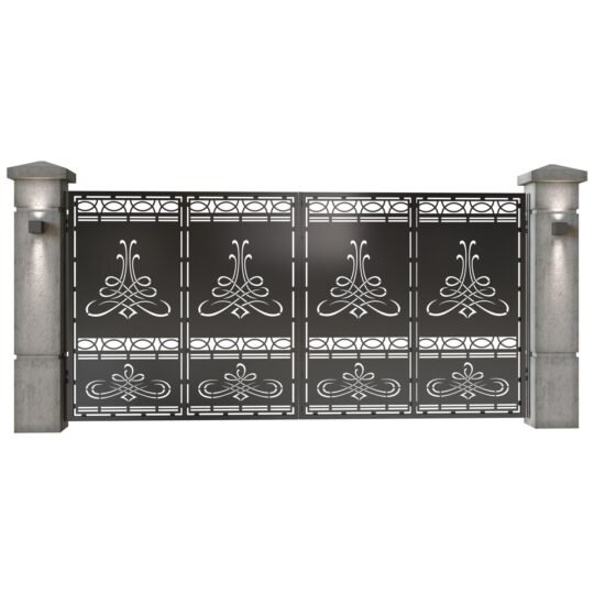 Poarta auto mare batanta din tabla decupata (traforata CNC) cu plasma, model Lima, SM LMA05, 3884 x 1940 mm, Negru