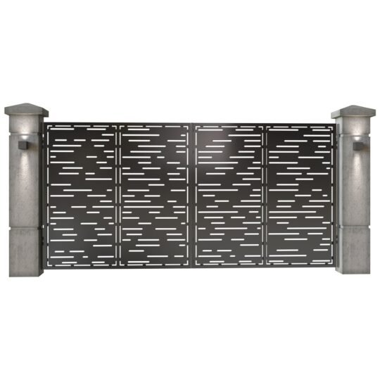 Poarta auto mare batanta din tabla decupata (traforata CNC) cu plasma, model Lines, SM LNS05, 3884 x 1940 mm, Negru