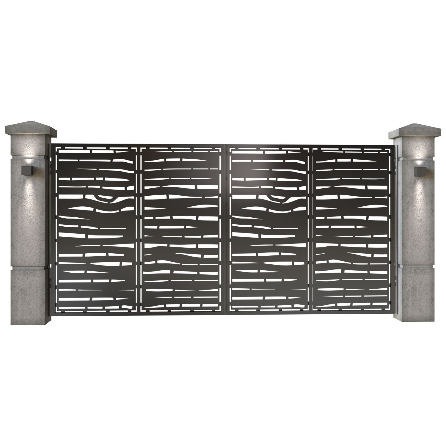 Poarta auto mare batanta din tabla decupata (traforata CNC) cu plasma, model Loft, SM LFT05, 3884 x 1940 mm, Negru