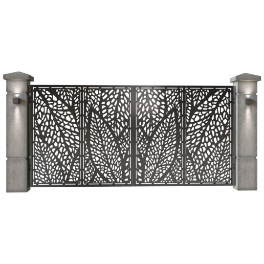 Poarta auto mare batanta din tabla decupata (traforata CNC) cu plasma, model Macro, SM MCR05, 3884 x 1940 mm, Negru