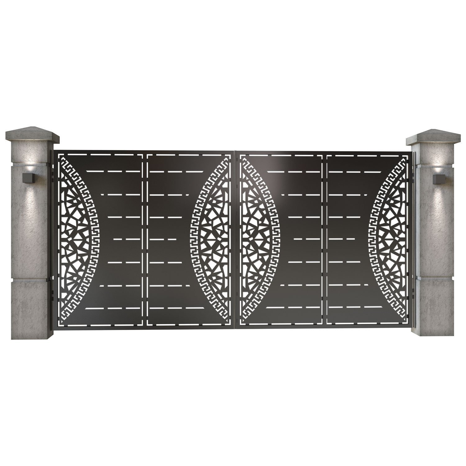 Poarta auto mare batanta din tabla decupata (traforata CNC) cu plasma, model Milano, SM MNL05, 3884 x 1940 mm, Negru