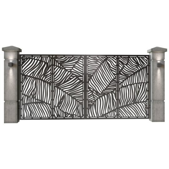 Poarta auto mare batanta din tabla decupata (traforata CNC) cu plasma, model Modern, SM MDN05, 3884 x 1940 mm, Negru