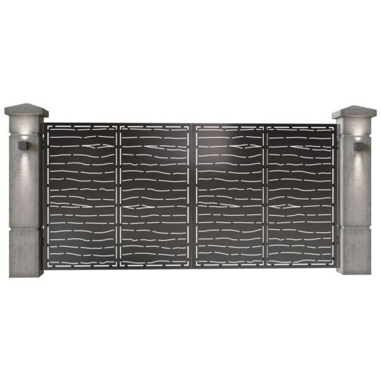 Poarta auto mare batanta din tabla decupata (traforata CNC) cu plasma, model Nairobi, SM NRBA05, 3884 x 1940 mm, Negru