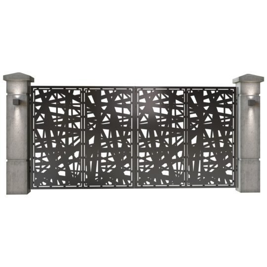 Poarta auto mare batanta din tabla decupata (traforata CNC) cu plasma, model Net, SM NETA05, 3884 x 1940 mm, Negru