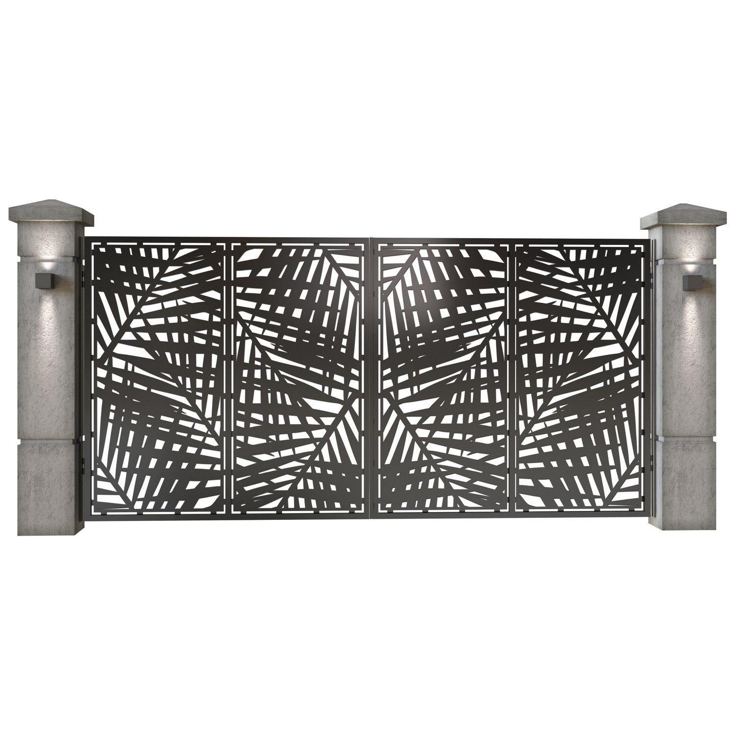 Poarta auto mare batanta din tabla decupata (traforata CNC) cu plasma, model Palmier, SM PAL05, 3884 x 1940 mm, Negru