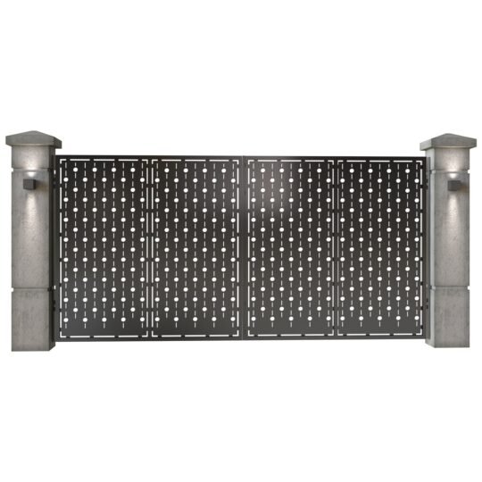 Poarta auto mare batanta din tabla decupata (traforata CNC) cu plasma, model Perla, SM PRL05, 3884 x 1940 mm, Negru