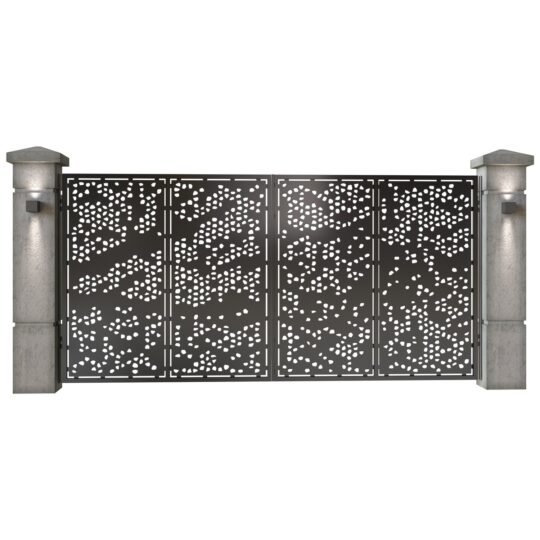 Poarta auto mare batanta din tabla decupata (traforata CNC) cu plasma, model Pixel, SM PIX05, 3884 x 1940 mm, Negru