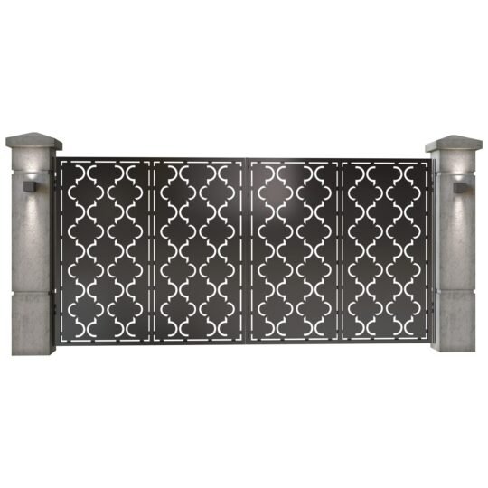 Poarta auto mare batanta din tabla decupata (traforata CNC) cu plasma, model Plaza, SM PLZ05, 3884 x 1940 mm, Negru