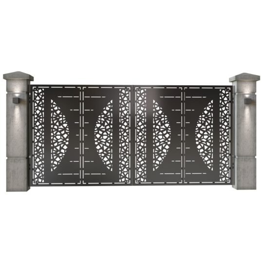 Poarta auto mare batanta din tabla decupata (traforata CNC) cu plasma, model Primo, SM PRM05, 3884 x 1940 mm, Negru