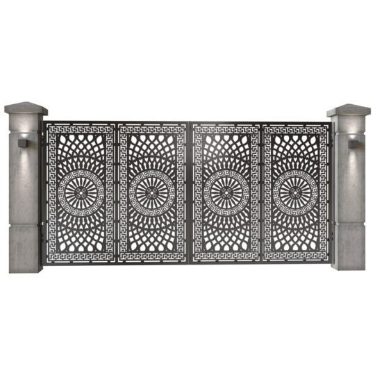 Poarta auto mare batanta din tabla decupata (traforata CNC) cu plasma, model Qatar, SM QTR05, 3884 x 1940 mm, Negru