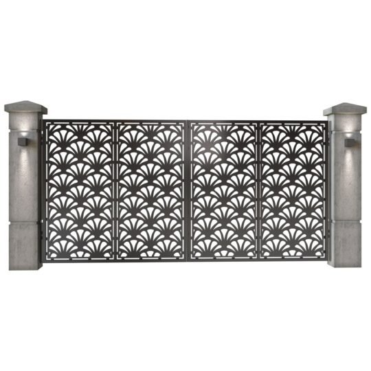 Poarta auto mare batanta din tabla decupata (traforata CNC) cu plasma, model Retro, SM RTR05, 3884 x 1940 mm, Negru