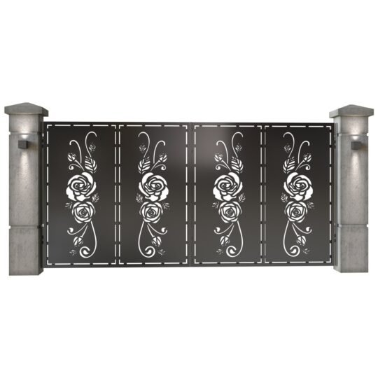 Poarta auto mare batanta din tabla decupata (traforata CNC) cu plasma, model Rosa, SM ROS05, 3884 x 1940 mm, Negru
