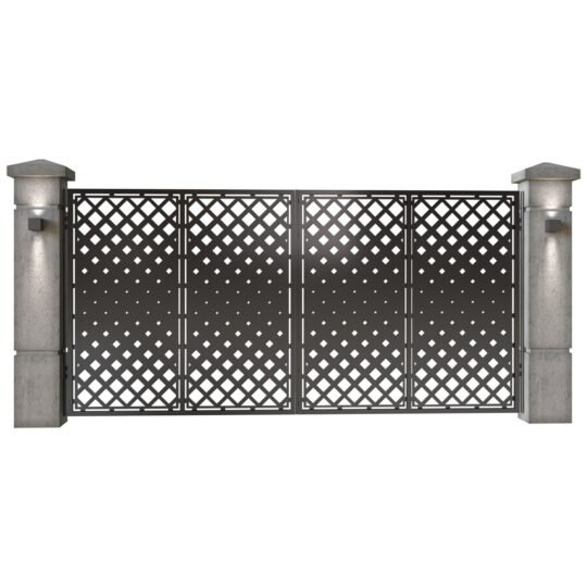 Poarta auto mare batanta din tabla decupata (traforata CNC) cu plasma, model Rumba, SM RMB05, 3884 x 1940 mm, Negru