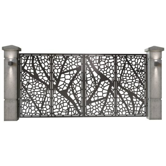 Poarta auto mare batanta din tabla decupata (traforata CNC) cu plasma, model Sahara, SM SHR05, 3884 x 1940 mm, Negru