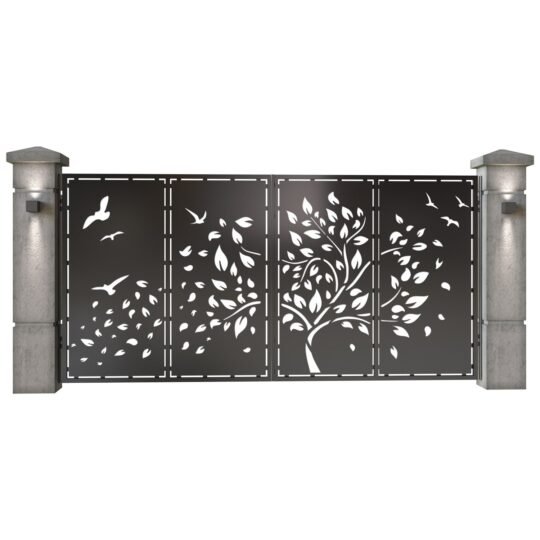 Poarta auto mare batanta din tabla decupata (traforata CNC) cu plasma, model Silva, SM SLV05, 3884 x 1940 mm, Negru