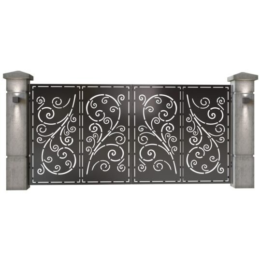 Poarta auto mare batanta din tabla decupata (traforata CNC) cu plasma, model Sofia, SM SOF05, 3884 x 1940 mm, Negru