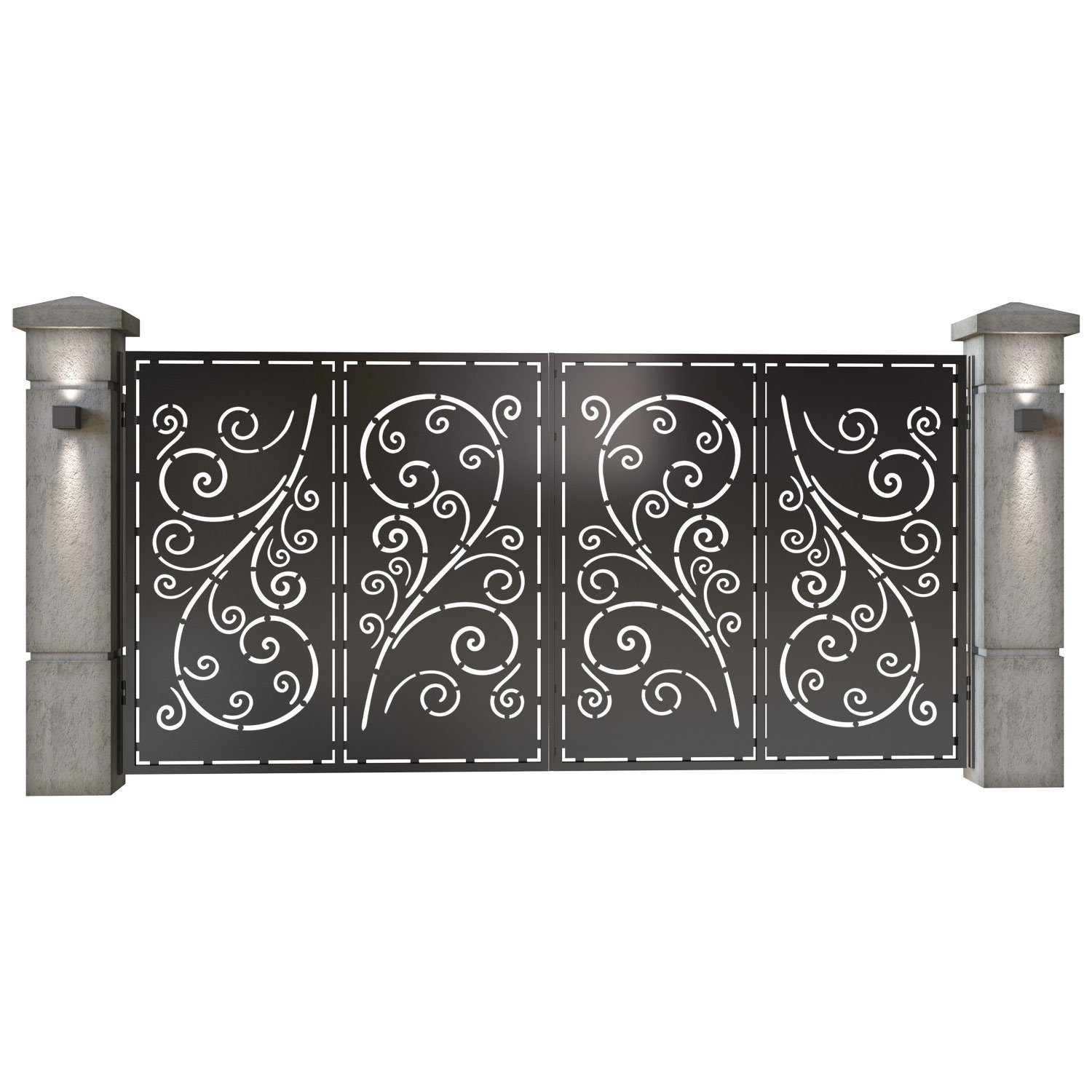 Poarta auto mare batanta din tabla decupata (traforata CNC) cu plasma, model Sofia, SM SOF05, 3884 x 1940 mm, Negru