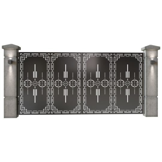 Poarta auto mare batanta din tabla decupata (traforata CNC) cu plasma, model Tribal, SM TRB05, 3884 x 1940 mm, Negru