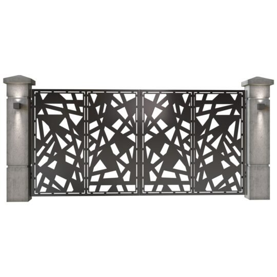 Poarta auto mare batanta din tabla decupata (traforata CNC) cu plasma, model Urban, SM URB05, 3884 x 1940 mm, Negru