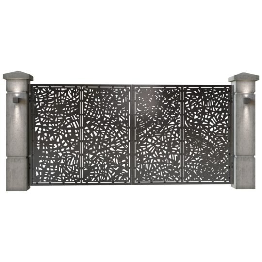 Poarta auto mare batanta din tabla decupata (traforata CNC) cu plasma, model Vitralis, SM VTR05, 3884 x 1940 mm, Negru