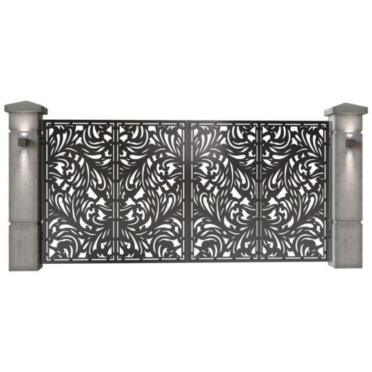 Poarta auto mare batanta din tabla decupata (traforata CNC) cu plasma, model Vortex, SM VTX05, 3884 x 1940 mm, Negru