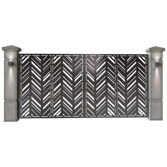 Poarta auto mare batanta din tabla decupata (traforata CNC) cu plasma, model Zig Zag, SM ZZG05, 3884 x 1940 mm, Negru